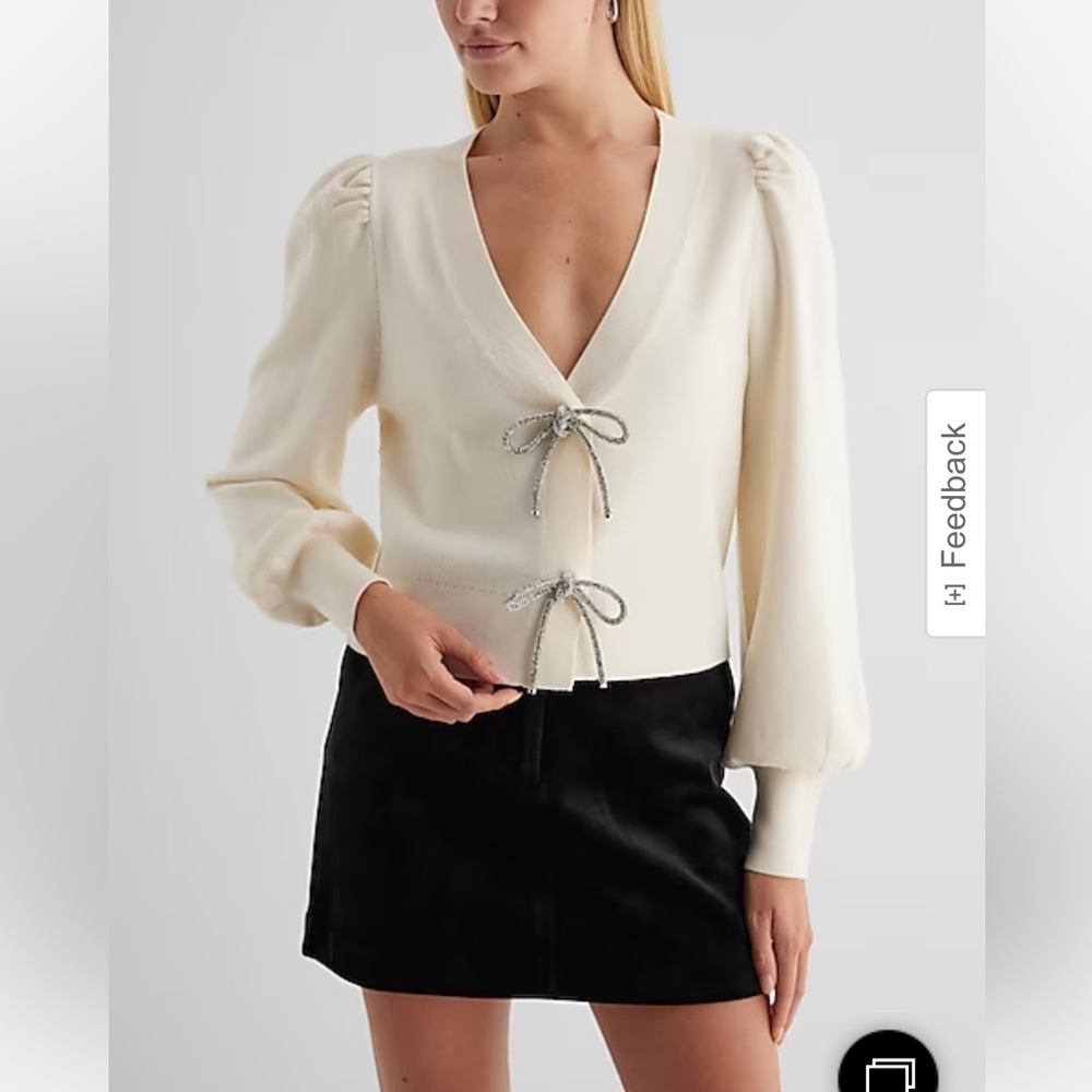 Express V-Neck Embellished Bow Cardigan Size XS